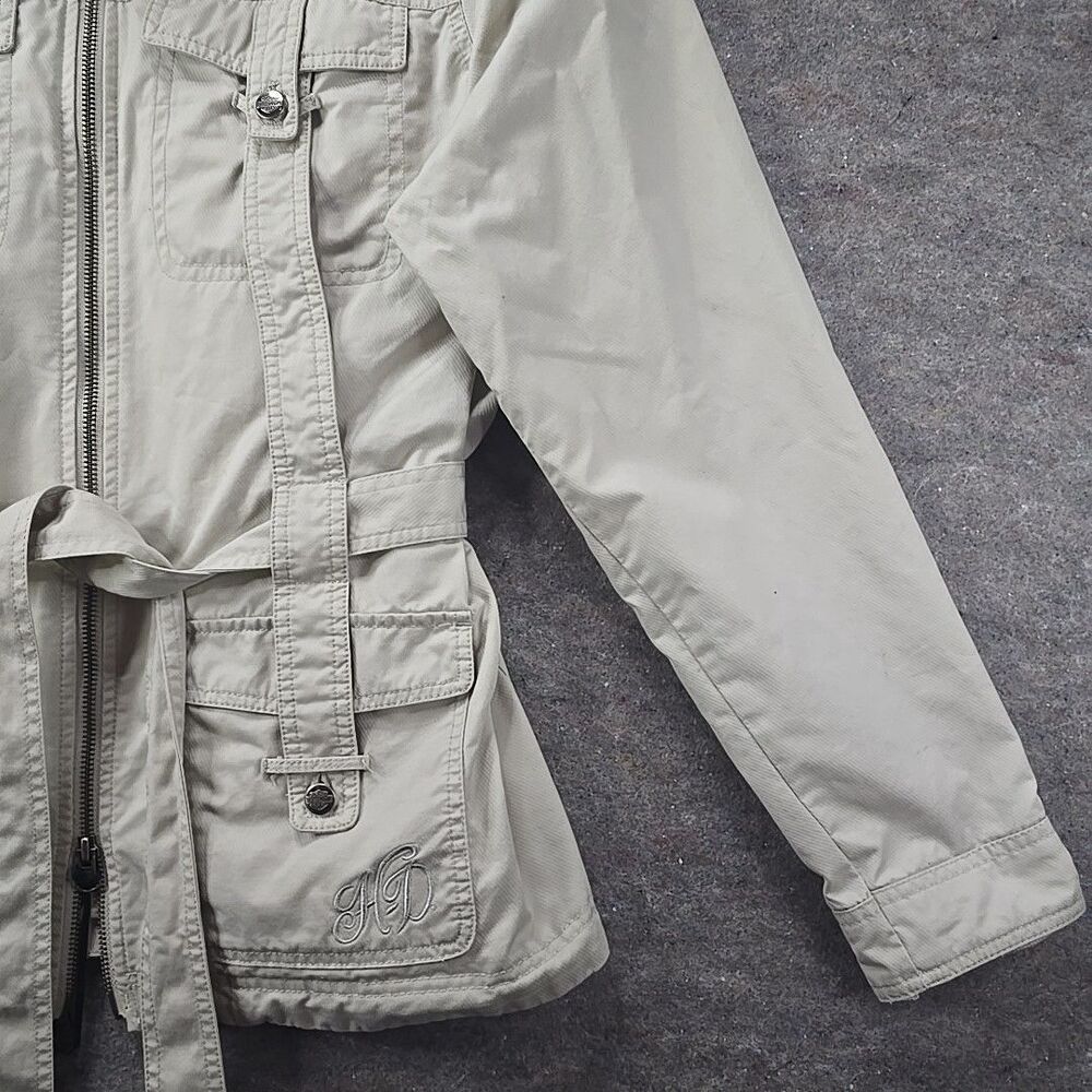 Harley-Davidson Lightweight Belted Khaki Jacket Tan Coat Womens Sz XL Y2K - Picture 7 of 16